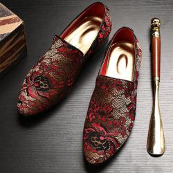 Red Black Lace Prom Party Business Loafers Dress Shoes