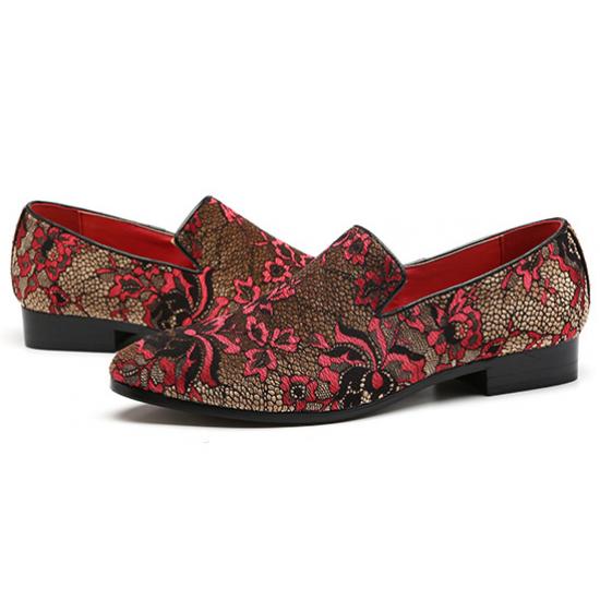Red Black Lace Prom Party Business Loafers Dress Shoes L ...
