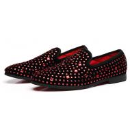 Red Diamante Black Velvet Dapper Mens Loafers Dress Shoes