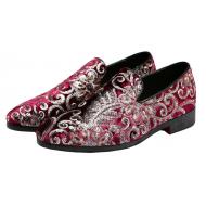 Red Silver Sequins Velvet Prom Loafers Dress Shoes