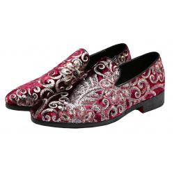 Red Silver Sequins Velvet Prom Loafers Dress Shoes