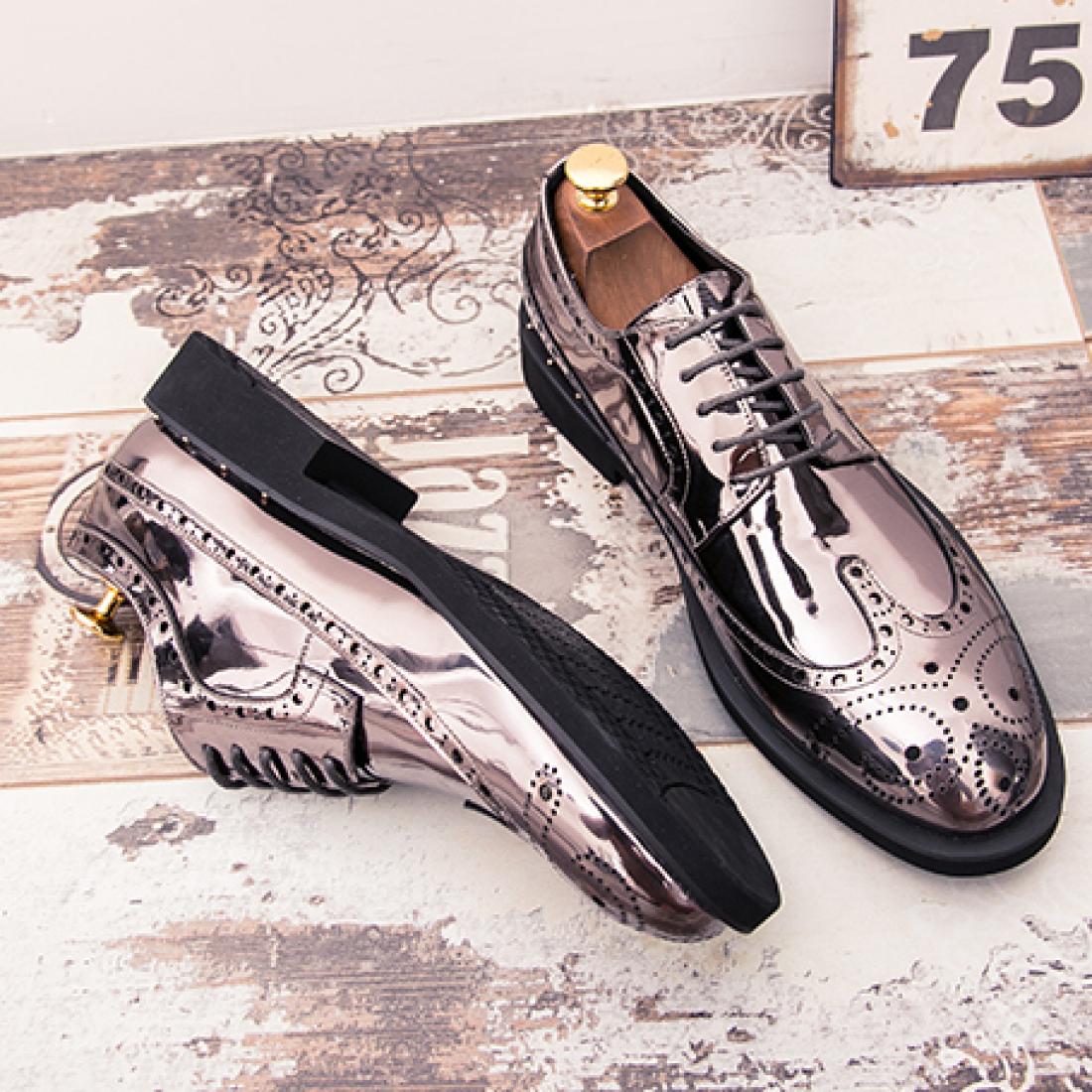 Silver Metallic Mens Baroque Oxfords Flats Dress Shoes O ...