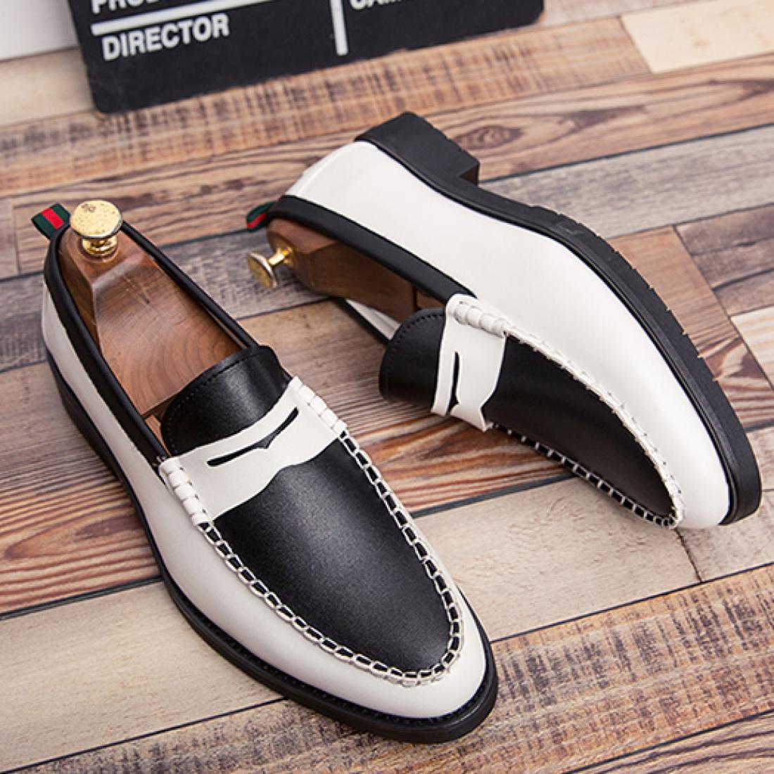 White Black Mens Loafers Business Prom Flats Dress Shoes ...