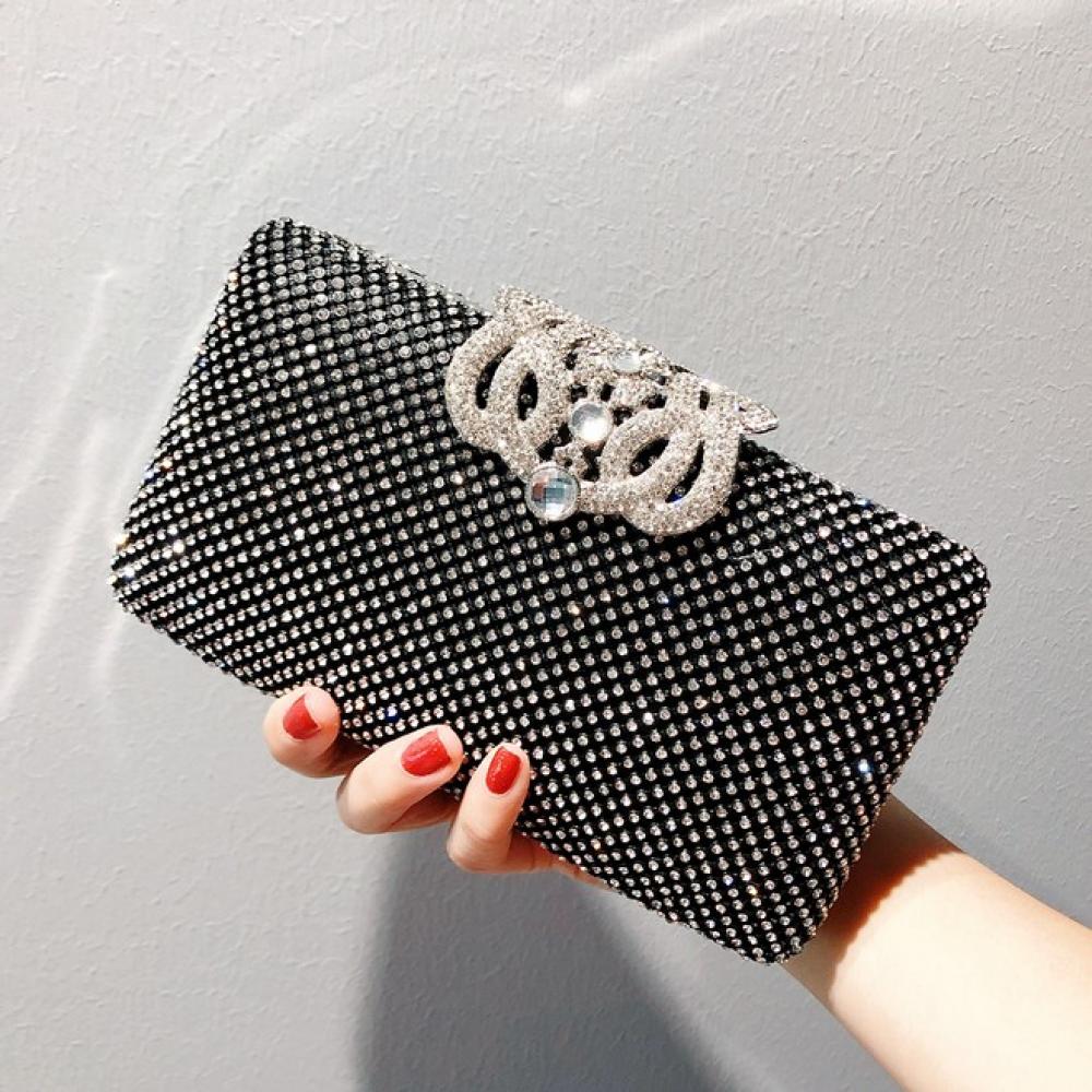 Black Fancy Rhinestones Bling Glamorous Hand Evening Clutch ...