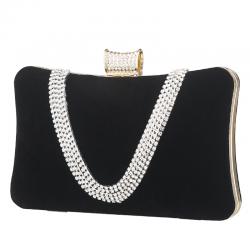 Black Velvet Rhinestones Rectangular Glamorous Hand Evening Clutch Purses Bag