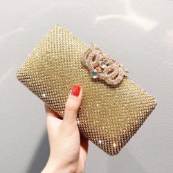 Gold Bridal Rhinestones Bling Glamorous Hand Evening Clutch Purses Bag