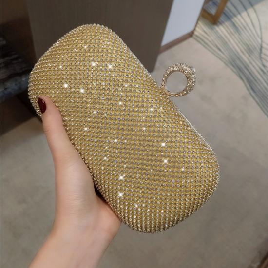 Wholesale Glitter Diamond Finger Ring Full Rhinestone Purses Golden Clutch  Bag for Wedding Party Evening Bags From m.