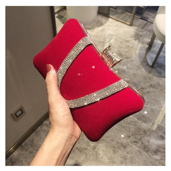Red Velvet Rhinestones Rectangular Glamorous Hand Evening Clutch Purses Bag Clutches Zvoof