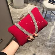 Red Velvet Rhinestones Rectangular Glamorous Hand Evening Clutch Purses Bag
