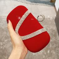 Red Velvet Rhinestones Rectangular Glamorous Ring Clutch Evening Purses Bag