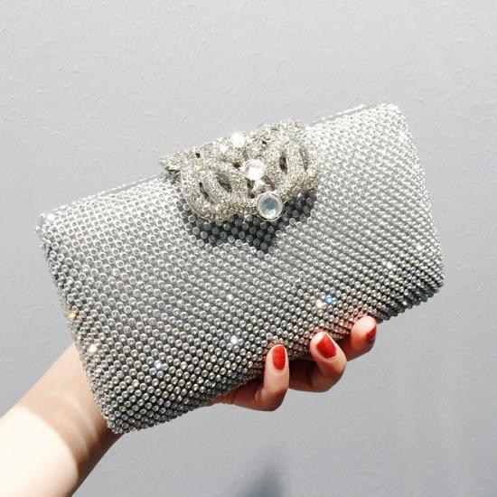 Pearl and Diamond accented clutch | Silver clutch bag, Silver clutch purse,  Beige clutches