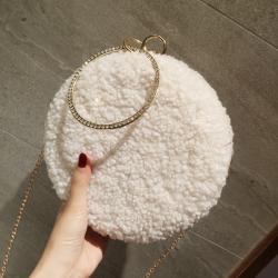 White Flurry Fur Wool Diamante Ring Hand Bridal Clutch Purses Bag