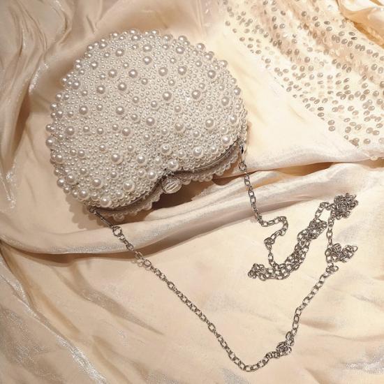 White Pearls Diamante Heart Hand Bridal Evening Clutch Purses Bag Clutches Zvoof