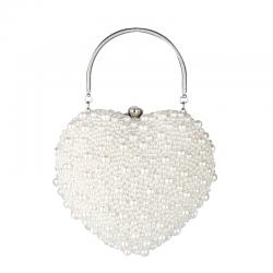 White Pearls Diamante Heart Hand Bridal Evening Clutch Purses Bag