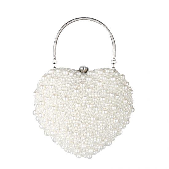 White Pearls Diamante Heart Hand Bridal Evening Clutch Purses Bag Clutches Zvoof