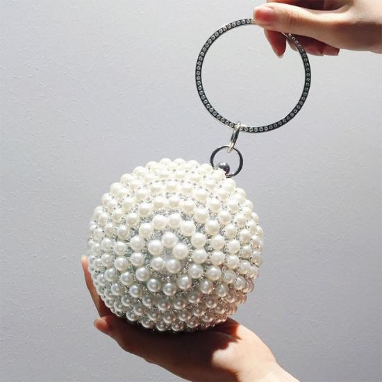 White Pearls Diamante Sphere Ball Hand Bridal Party Clutch Purses Bag Clutches Zvoof