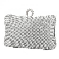 Silver Glitters Bling Bling Rhinestones Ring Hand Evening Clutch Purses Bag