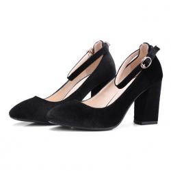 Black Velvet Round Head Ankle Strap Block High Heels Mary Jane Shoes