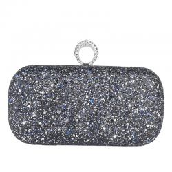 Black Glitters Bling Bling Ring Glamorous Hand Evening Clutch Purses Bag