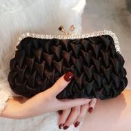 Black Satin Bling Diamante Party Hand Evening Clutch Purses Bag