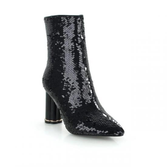 Black Sequins Bling Ankle Party Stage Glass Block High Heels Boots Shoes Boots Zvoof