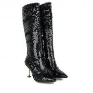 Black Sequins Bling Knee  Long Stiletto High Heels Boots Shoes