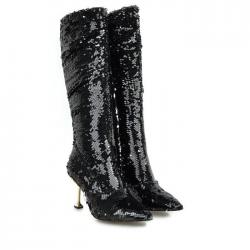 Black Sequins Bling Knee  Long Stiletto High Heels Boots Shoes