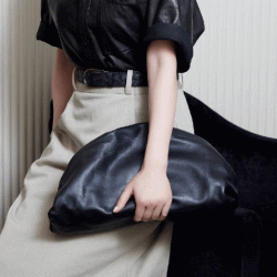 Black Soft Leather Oversize Envelops Chic Evening Clutch Purses Bag