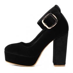 Black Velvet Platforms Ankle Strap Block High Heels Mary Jane Shoes