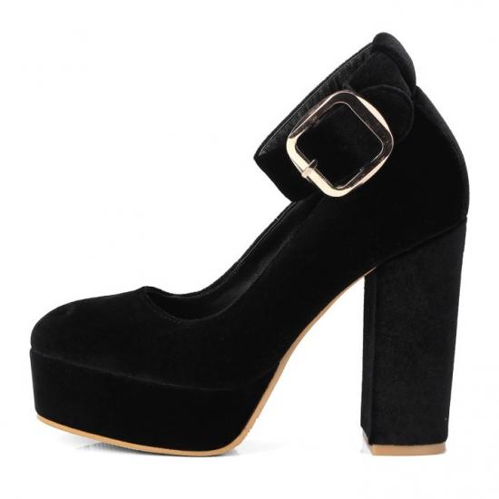 Black Velvet Platforms Ankle Strap Block High Heels Mary Jane Shoes Mary Jane Zvoof