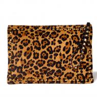 Brown Leopard Studs Oversize Envelops Rectangular Evening Clutch Purses Bag