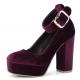 Burgundy Velvet Platforms Ankle Strap Block High Heels Mary Jane Shoes Mary Jane Zvoof