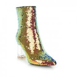Gold Sequins Bling Ankle Party Stage Glass Block High Heels Boots Shoes