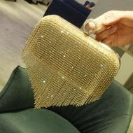 Gold Rhinestones Bling Glamorous Ring Hand Bridal Clutch Purses Bag