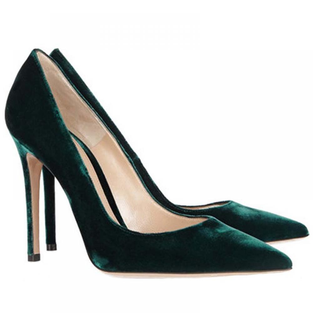 Green Velvet Pointed Head Evening Gown Stiletto High Heels ...