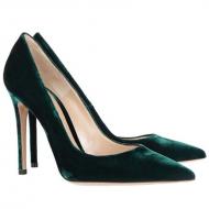 Green Velvet Pointed Head Evening Gown Stiletto High Heels Shoes