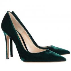 Green Velvet Pointed Head Evening Gown Stiletto High Heels Shoes