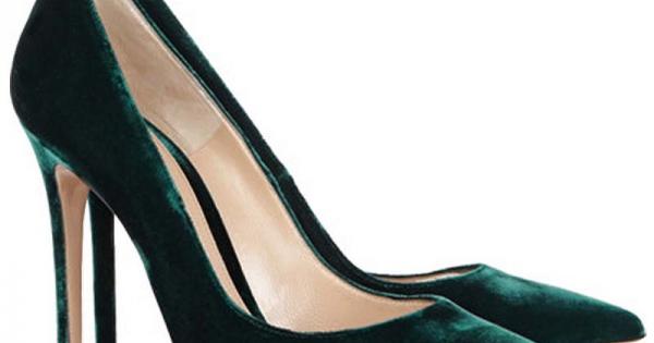 Green Velvet Head Evening Gown Stiletto High Heels ...
