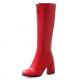Red Zipper Knee Rider Combat Long Block High Heels Boots Shoes Boots Zvoof