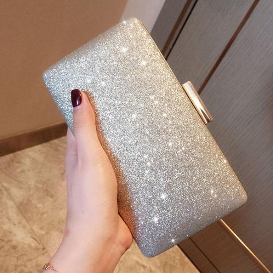 Chain Clutch Purse Glittering Evening Bag Party Cocktail Prom Handbags for Women Silver