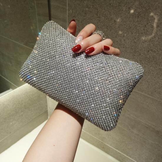 Silver Glitters Bling Bling Rhinestones Ring Hand Evening Clutch Purses Bag Clutches Zvoof