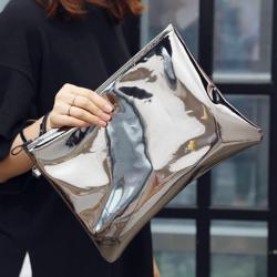 Silver Metallic Mirror Oversize Envelops Rectangular Evening Clutch Purses Bag