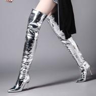 Silver Mirror Thigh Long Over The Knee Pointed Head High Stiletto Heels Stage Boots