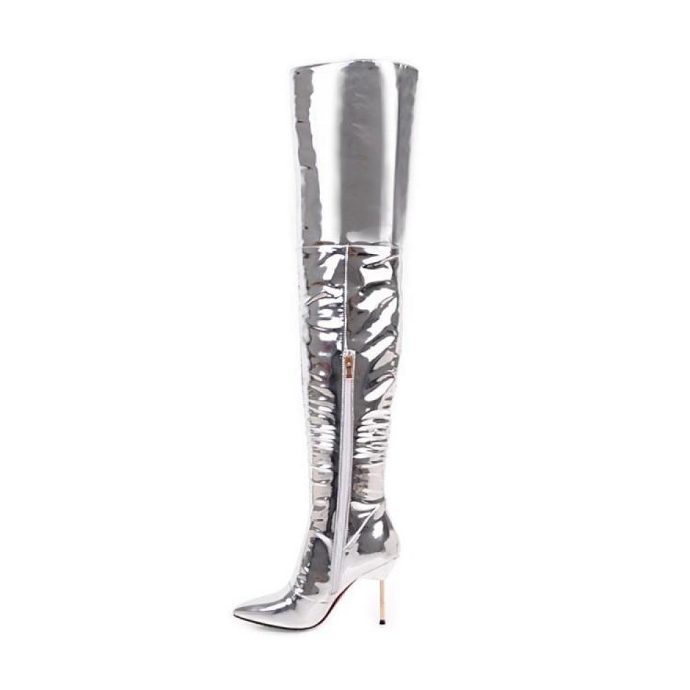 Silver Mirror Thigh Long Over The Knee Pointed Head High ...