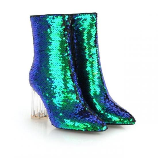 Turquoise Teal Sequins Bling Ankle Party Stage Glass Block ...