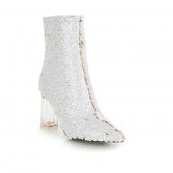 White Gold Sequins Bling Ankle Party Stage Glass Block High Heels Boots Shoes