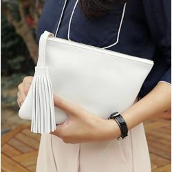 White Tassels Oversize Envelops Rectangular Evening Clutch Purses Bag