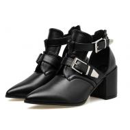 Black Buckles Funky Punk Rock Pointed Head High Heels Ankle Boots