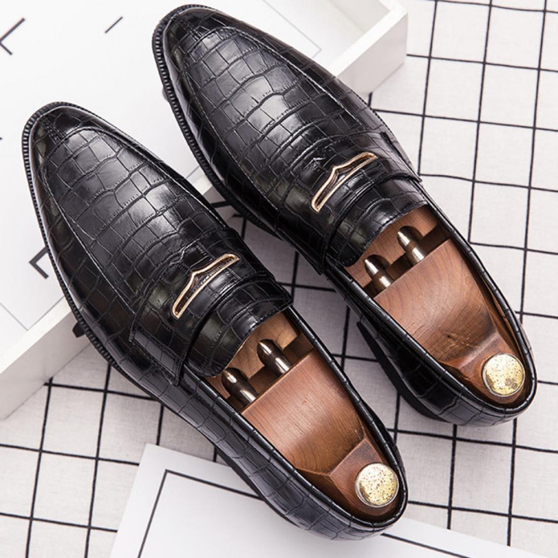 Black Croc Gold Wingtip Mens Loafers Prom Flats Dress Shoes 0841