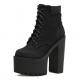 Black Lace Up Punk Rock Chunky Block Sole Ankle High Heels Boots Shoes Platforms Zvoof